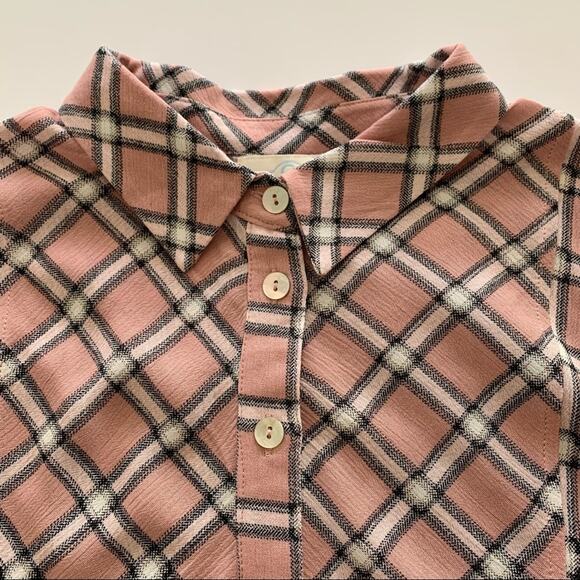Via Penny Lane Reworked Apparel Hit Me Baby One More Wine Button Up Plaid Shirt - Picture 4 of 9